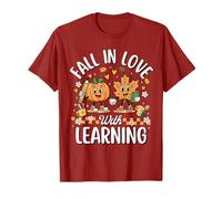 Retro Fall in Love with Learning Autumn Pumpkin Teacher Kids T-Shirt