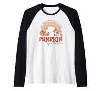 Retro Fall Pumpkin Please Rainbow Autumn Aesthetic Design Raglan Baseball Tee