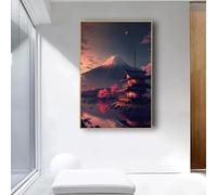 Retro Fantasy House Rural Landscape Canvas Painting Retro Sakura Lake Wall Art Living Room Home Decoration 60x80cm frame
