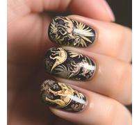 Retro Fantasy Jurassic Dinosaur Nail Art Design Short Square Acrylic Press Acrylic on Nail for Independence Day Celebration