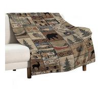 Retro Farmhouse Bedding Fleece Throw Blanket,Rustic Cottage Bear Boat Deer Duck Country Style All Season Flannel Soft Warm Microplush Lightweight Thermal for Sofa Bed Bedroom 60"x80"