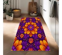 Retro Fashion Hallway Runner Rug 40 x 120 cm, Washable Kitchen Carpet Runners Non-Slip Rubber Backing, Non-Shedding Bedroom Rug, Plants Orange-Purple Flowers Floor Mat for Entryway Door Entrances