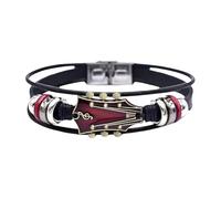Retro Faux Leather Guitar Bracelet Wristband With Stainless Clasp Rock Jewelry For Music Enthusiasts Accessory For Men And Women Thin Sports Watch (Red, One Size)