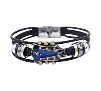 Retro Faux Leather Guitar Bracelet Wristband With Stainless Clasp Rock Jewelry For Music Enthusiasts Accessory For Men And Women Thin Sports Watch (Blue, One Size)