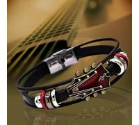 Retro Faux Leather Guitar Bracelet Wristband With Stainless Clasp Rock Jewelry For Music Enthusiasts Accessory For Men And Women Thin Sports Watch (Black, One Size)