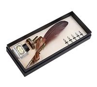 Retro Feather Pen Set Exquisite Stainless Steel Writing Suit for Signature Decoration, for Couples Teachers, Gothic Italian Calligraphy Practice (Brown)