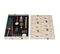 Retro Feather Pen Set with Metal Pen Holder and Replaceable Handle for Fine Calligraphy Writing Suitable for Students and Artists (Dark Green Dot)