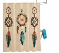 Retro Feather Shower Curtain for Bathroom, Native American Indian Ethnic Tribe Aztec Waterproof Cloth Fabric Bathroom Accessories Set with 12 Rust Proof Plastic Hooks, 48” x 72”