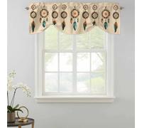 Retro Feather Tie Up Valances Curtain, Native American Indian Ethnic Tribe Aztec Adjustable Rod Pocket Short Window Treatment Tie Up Curtains Valances for Kitchen Living Room Bathroom 42x12 Inches