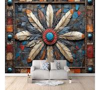 Retro Feathers Photo Wallpaper - Native American Tribes Wall Mural 150 × 105 cm / 59" × 41.3" - Non-Woven Premium 3D Art Print Wall Mural Decoration Poster Picture Design Modern