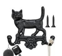 Retro Feline Double Hook, Sculpted Iron Utility Rack, 5.4 Inches Resistant Finish with Vintage Patina, High Load Capacity Base with Modern Style, Hat Rack for Bathroom and Bedroom
