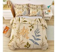 Retro Fern Grass Printed Duvet Cover Brushed Microfiber, Double Size Duvet Cover Set with 2 Pillowcases - Easy Care Green Reversible Quilt Bedding Sets 200 x 200 cm