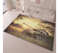 Retro Field Tank Rug for Living Room, Brown Print Fade Resistant Cozy Durable Rugs, 140 x 200 cm Soft Flannel Non-Slip Carpets Easy Clean Bedroom Dining Room Office