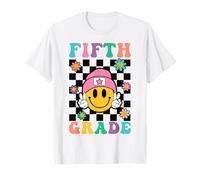 Retro Fifth Grade Happy Face Peace Girl Back to School Cute T-Shirt