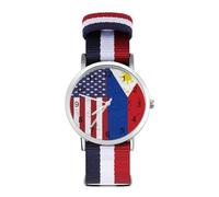 Retro Filipino USA Flag Custom Quartz Watches Arabic Numerals Wrist Watch with Adjustable Strap for Men Women