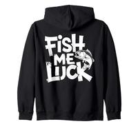 Retro Fish Me Luck Funny Fishing Joke Pun Fishermen Lucky Zip Hoodie