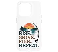 Retro Fishing Graphic Sunset Illustration Case for iPhone 15 Pro