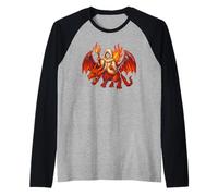 Retro Flame Mage Riding Fire Breathing Dragon Magical 16-Bit Raglan Baseball Tee