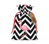 Retro Flamingo Chevron Zigzag Drawstring Gift Bags Reusable Gift Wrapping Pouches For Birthday, Wedding, Party Favours & Festive Presents