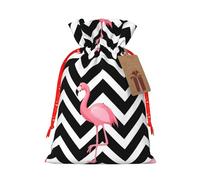 Retro Flamingo Chevron Zigzag Drawstring Gift Bags Reusable Gift Wrapping Pouches For Birthday, Wedding, Party Favours & Festive Presents