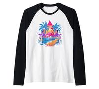 Retro Flamingo Sunset Paradise Raglan Baseball Tee
