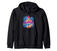 Retro Flamingo Sunset Paradise Zip Hoodie