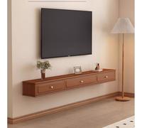 Retro Floating TV Stand Wall-Mounted Entertainment Center with 2 Drawers & Flip-Down Cabinet Solid Wood Fully Assembled Brown Finish 140x24x20cm - Stylish Storage Solution