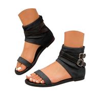 Retro Flock Ankle Cuff Sandals for Women Dual Adjustable Buckle Straps Hidden Wedge Gladiator Open Toe Booties Soft Faux Suede Slip Resistant Flat Sole Summer Footwear Versatile Casual Boot Sandals