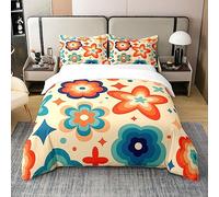 Retro Floral 100% Cotton Duvet Cover Super King,Colorful Groovy Flower Comforter Cover for Kids Boys Girls,Bohemian Disco Aesthetic Style Bedding Set Hippie Funky Decor Quilt Cover Y2K Room Decor