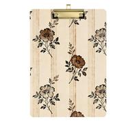 Retro Floral Beige Brown Striped organizing clipboard Hard Board for Clip Board Teacher Size 9 x 12 Gold