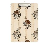 Retro Floral Beige Brown Striped organizing clipboard Hard Board for Clip Board Teacher Size 9 x 12 Silver