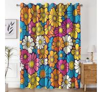 Retro Floral Blackout Curtains, 60s 70s Boho Flower Curtains for Bedroom Living Room, Window Treatments 72 Inch Drop, Eyelet Drapes, 66x72 Inch 2 Panels D&P17