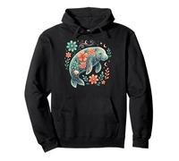 Retro Floral Boho Manatee Summer Coastal Ocean Lover Pullover Hoodie