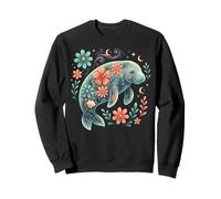 Retro Floral Boho Manatee Summer Coastal Ocean Lover Sweatshirt