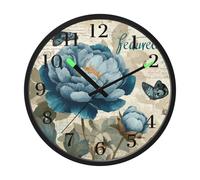 Retro Floral Butterfly Pattern Night Light Wall Clock Glow in Dark Light Up Wall Clocks Non-Ticking Silent Battery Operated Clocks 12 Inch for Bedroom Home