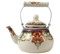 Retro Floral Enamel Teapot - Ceramic Heat-Resistant Handle, Stovetop Safe Rust-Proof Enamel Pot for Kitchen Tea Brewing(2L)