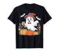Retro Floral Ghost Cute Pumpkin Ghost Hat Drink Ice Coffee T-Shirt