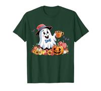 Retro Floral Ghost Cute Pumpkin Ghost Hat Drink Ice Coffee T-Shirt