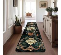 Retro Floral Hallway Runner's Rug,60x180cm Rustic Farmhouse Leaves, Green Long Entrance Rug, Soft, Non-Slip, Thin Kitchen Mat for Living Rooms, Bedrooms, Studies, and Washable Laundry Room Carpet