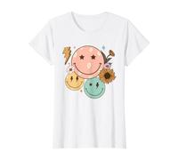 Retro Floral Happy Faces Design Value Graphic T-Shirt