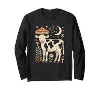 Retro Floral Heifer Resting Among Magical Wild Mushrooms Long Sleeve T-Shirt