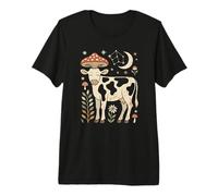 Retro Floral Heifer Resting Among Magical Wild Mushrooms Premium T-Shirt