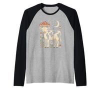 Retro Floral Heifer Resting Among Magical Wild Mushrooms Raglan Baseball Tee