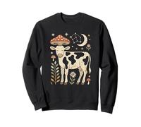 Retro floral heifer resting among magical wild mushrooms Sweatshirt