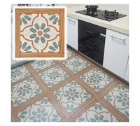 Retro Floral Pattern Floor Tiles, Self-Adhesive DIY PVC Flooring, Removable and Waterproof Tile Sticker, Flooring Planks for Renters, Scratch Resistant(Pack of 64)