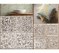 Retro Floral Pattern Painting Stencils Set - 8Inch/6Inch Reusable Flower Vine Swirl Stencil Templates for DIY Crafts, Wall Art, Furniture & Fabric Decor, Smooth PET Template for Acrylic & Spray Paint