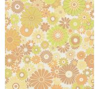 Retro Floral Pattern Wallpaper - Lime Green Orange - Textured Modern Flowers Petals - Paste The Wall