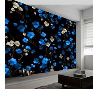 Retro Floral Print 3D Panoramic Photo Wallpaper 250 x 175 cm Photo Wallpaper Mural, Black Non-Woven Premium Art Print Fleece Wall Mural Decoration Poster Picture Design Modern