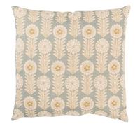 Retro Floral Print Linen Look Cushion Cover in Duck Egg Blue. Vintage 1960s & 1970s Flower and Leaf Motif Design. 17x17" Cushion Cover