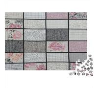 Retro Floral Quilt-Vintage Home Decor Style 1000 Piece Recycled Cardboard Complete Jigsaw Puzzle Set Teen Lovers Mind Relaxation for Gift Giving Gift for Family 38x26cm/1000pcs